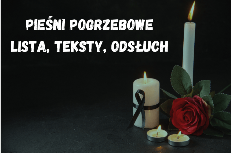 Świeca żałobna i czerwona róża na ciemnym tle – pieśni pogrzebowe lista, teksty i odsłuch.